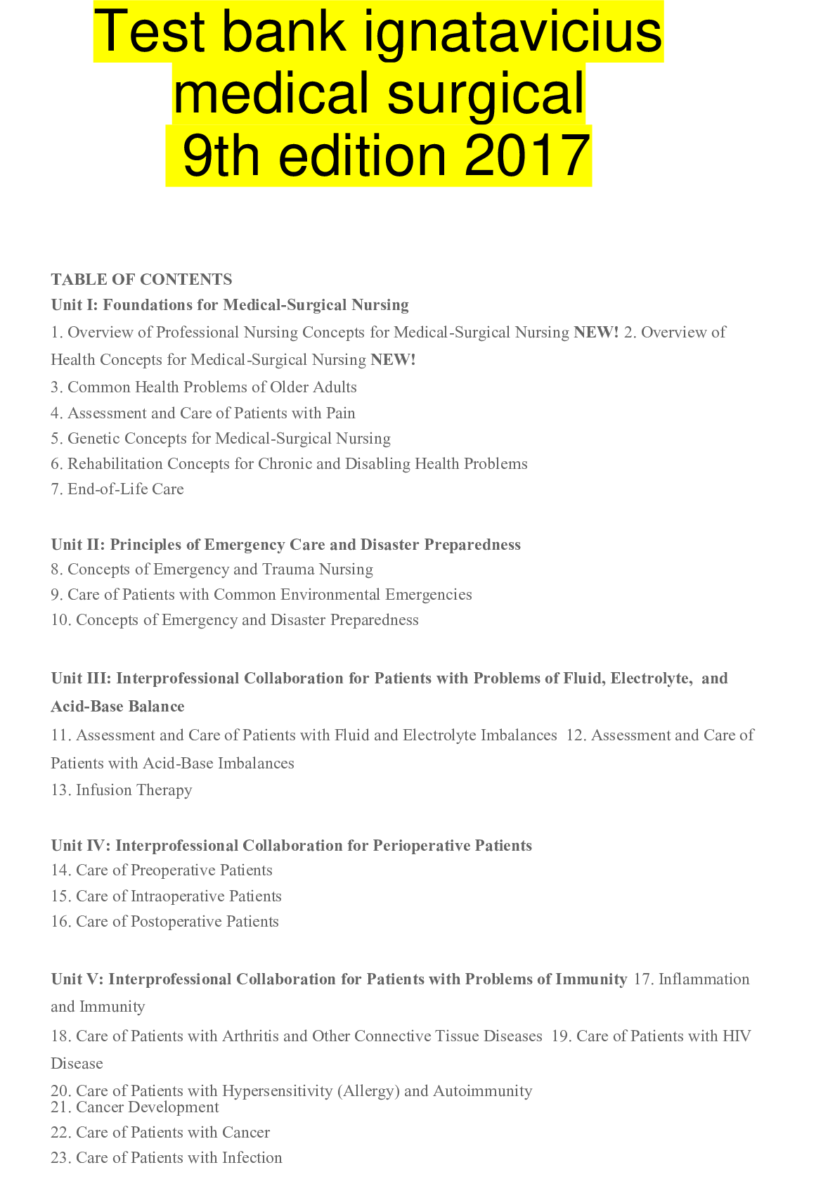 Preview image for Test bank ignatavicius medical surgical 9th edition 2017